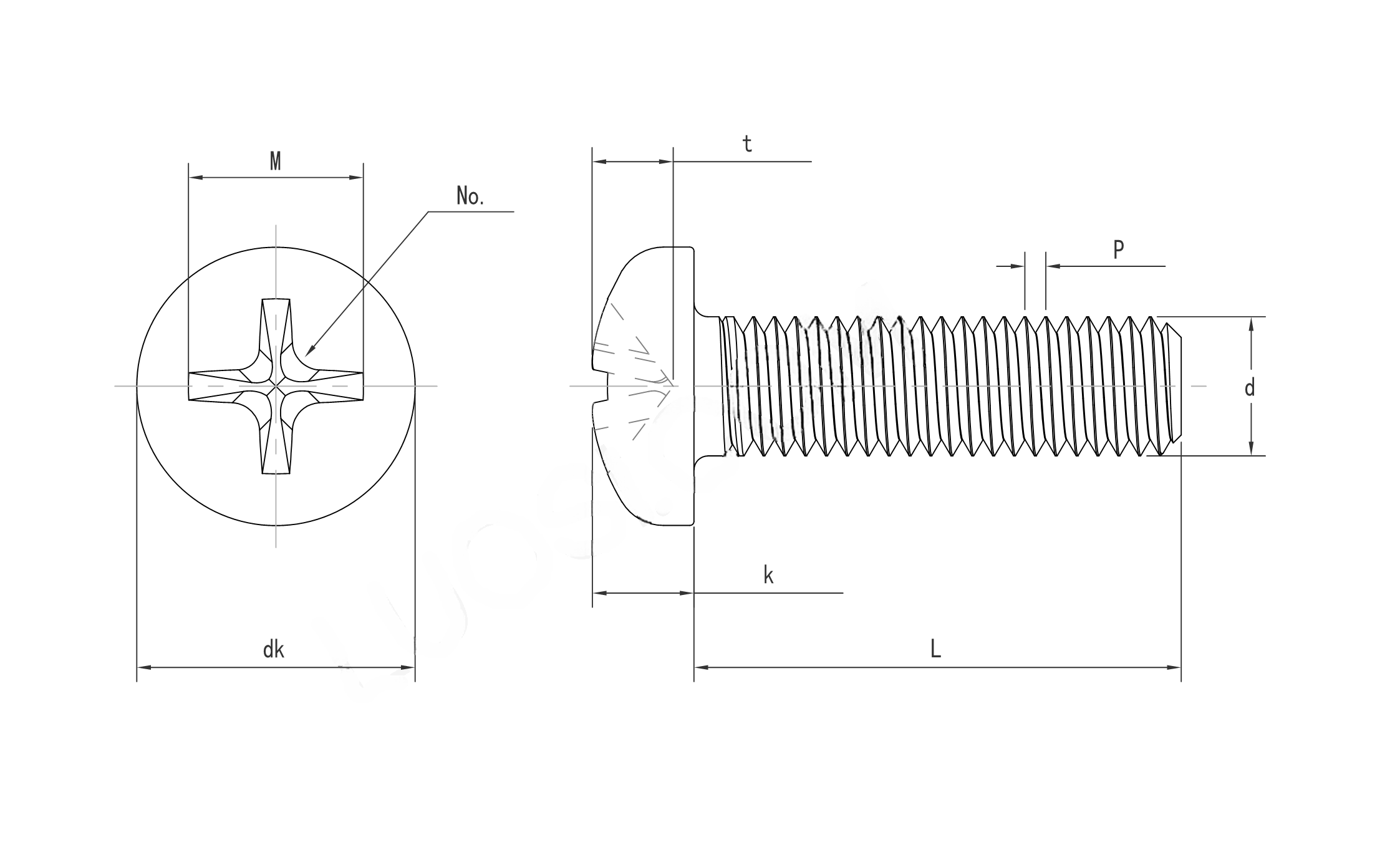 Drawing of ASMEANSI B18.6.3 Cross Recessed Pan Head Machine Screws