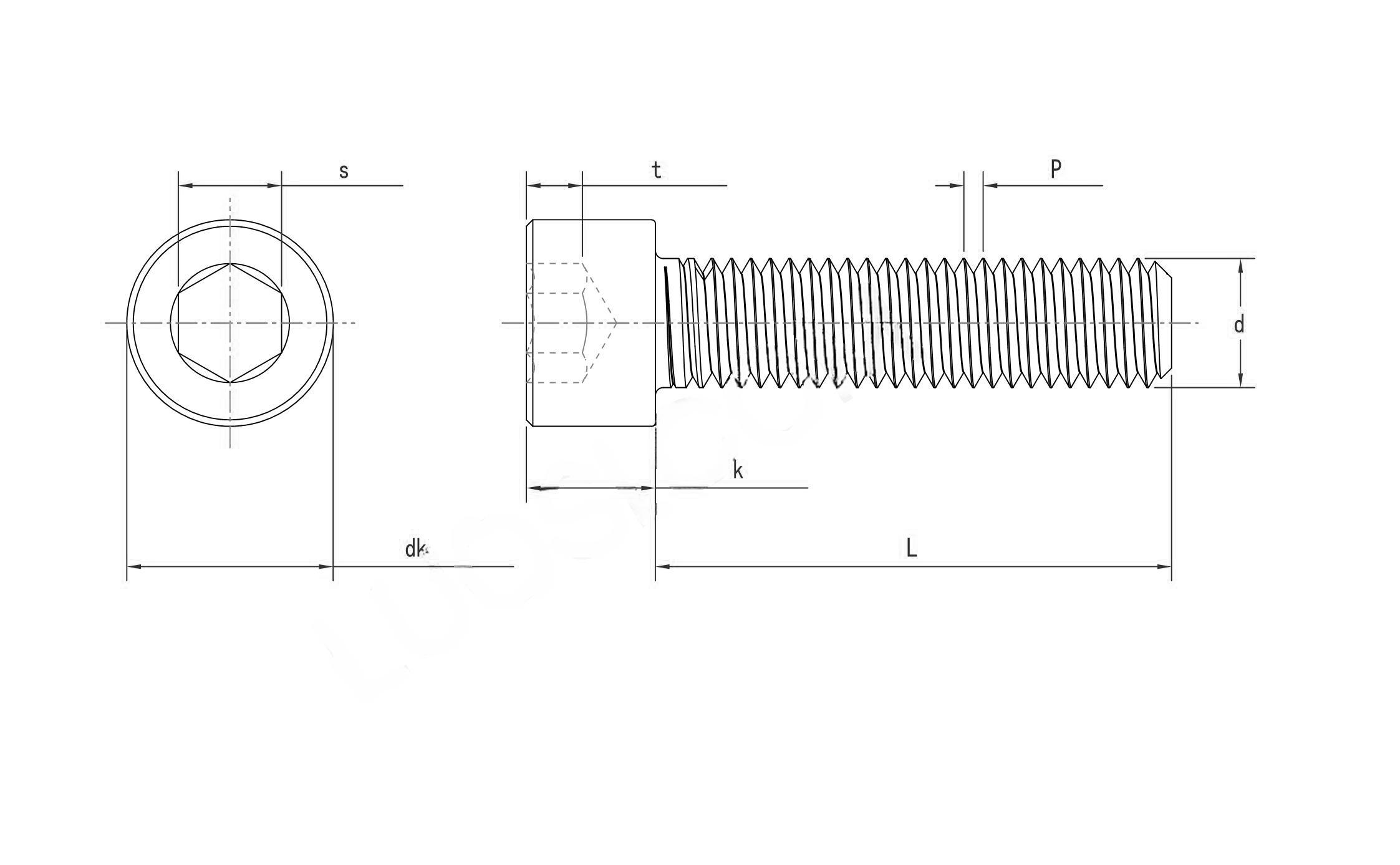 Drawing of American Standard ASMEANSI B18.3 Hexagon Socket Head Cap Screws