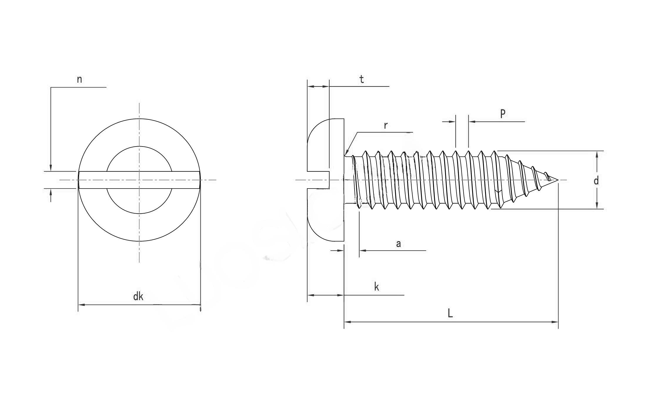 Drawing of DIN7971 Stainless Steel Slotted Pan Head Tapping Screws