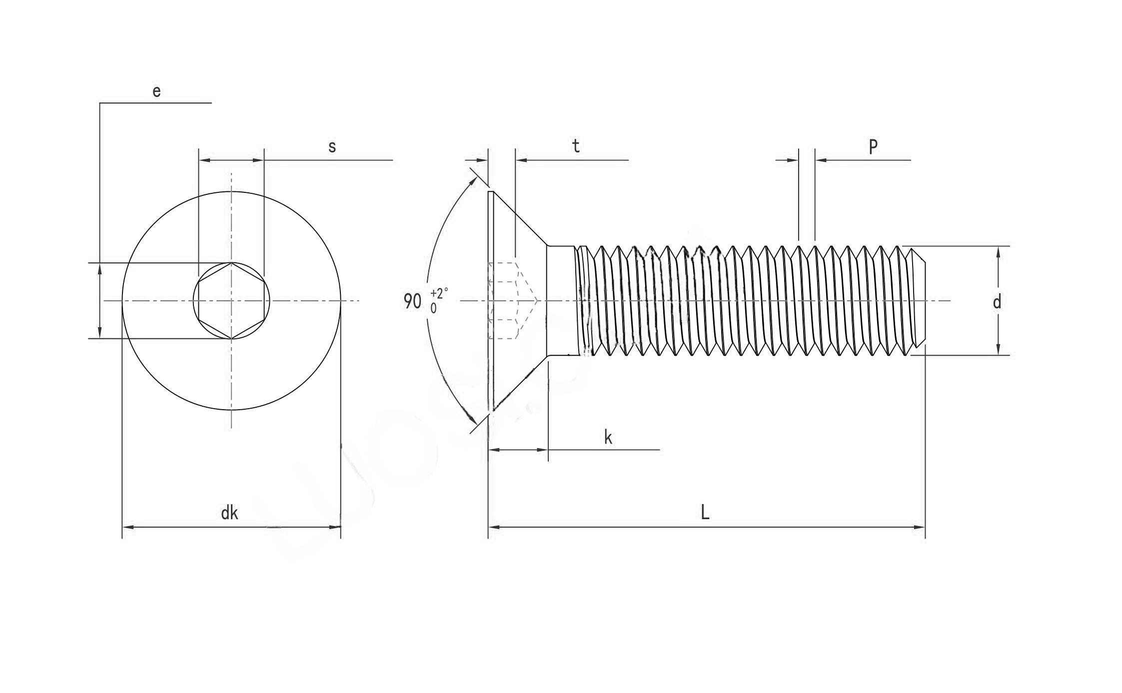 Drawing of DIN7991 Hexagon socket countersunk head screws