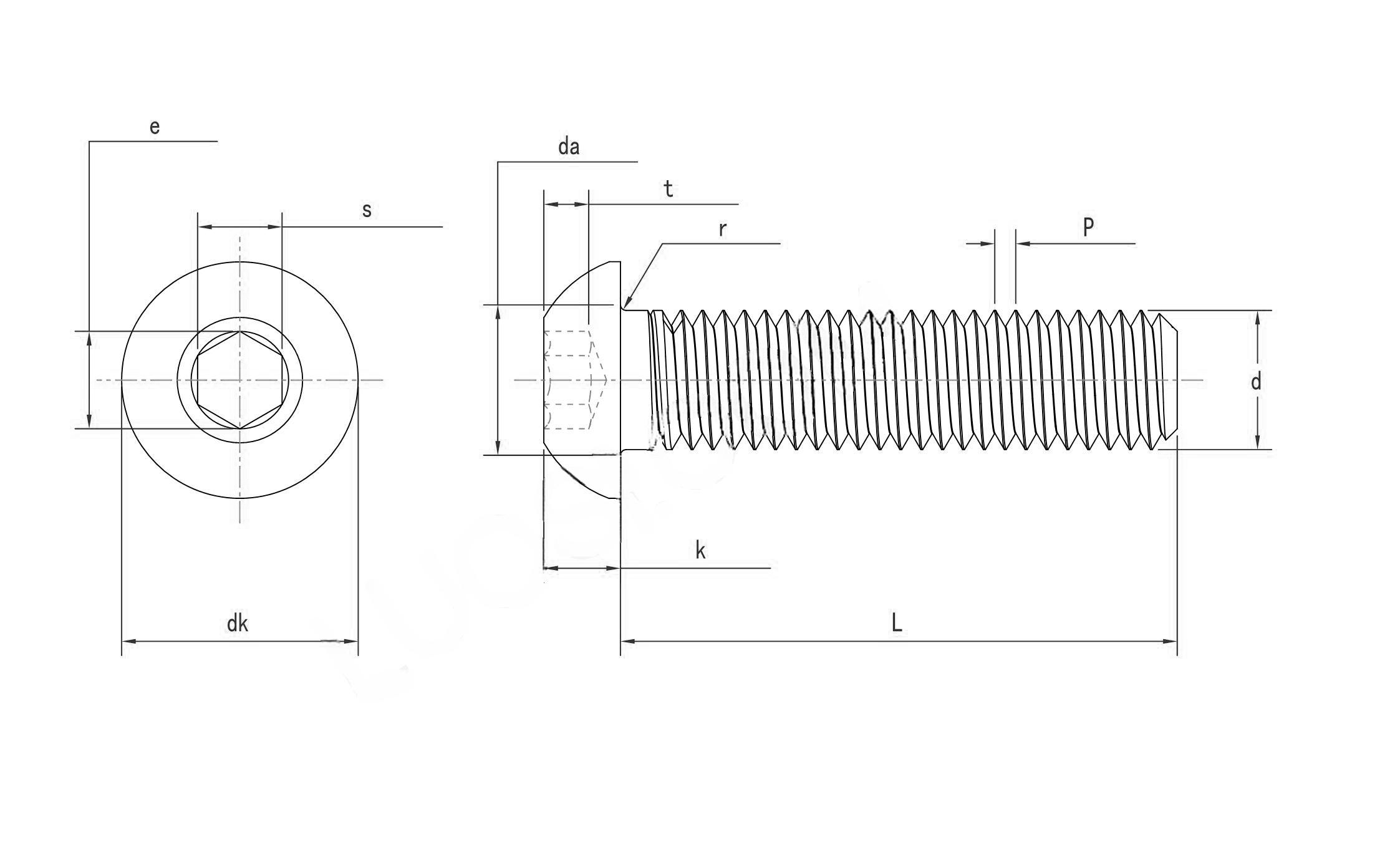 Drawing of ISO7380 Hexagon Socket Button Head Screws