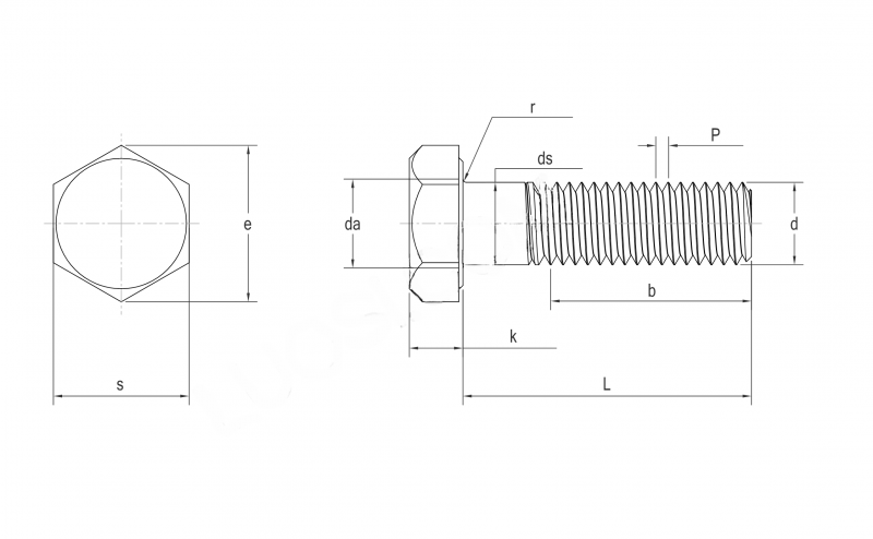 UNI5712 Italy Standard Large Structural Bolt Dimension Chart Drawing M12-M27
