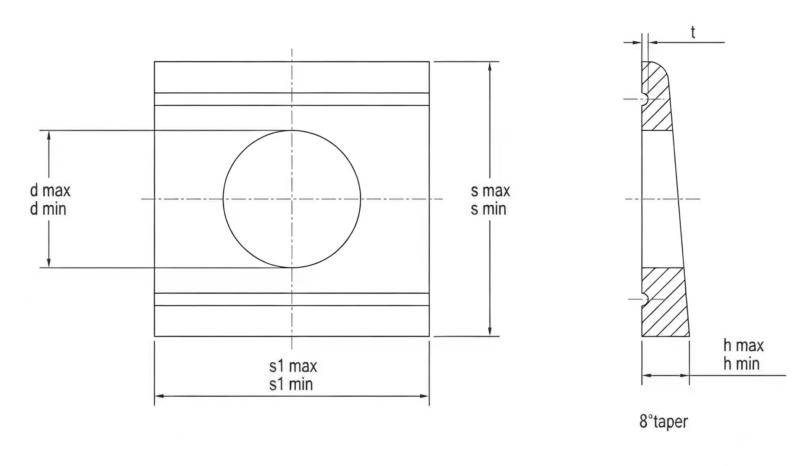 Drawing DIN434 Double Grooved Square Taper Washers