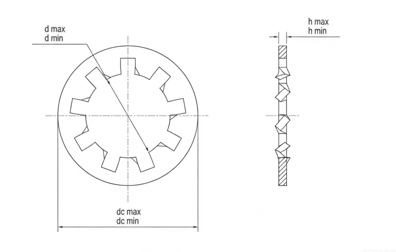 Drawing of ASMEANSI B18.21.1 Internal Teeth Lock Washers