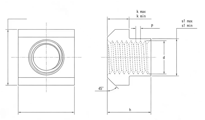 Drawing of DIN508 Nuts for T slots