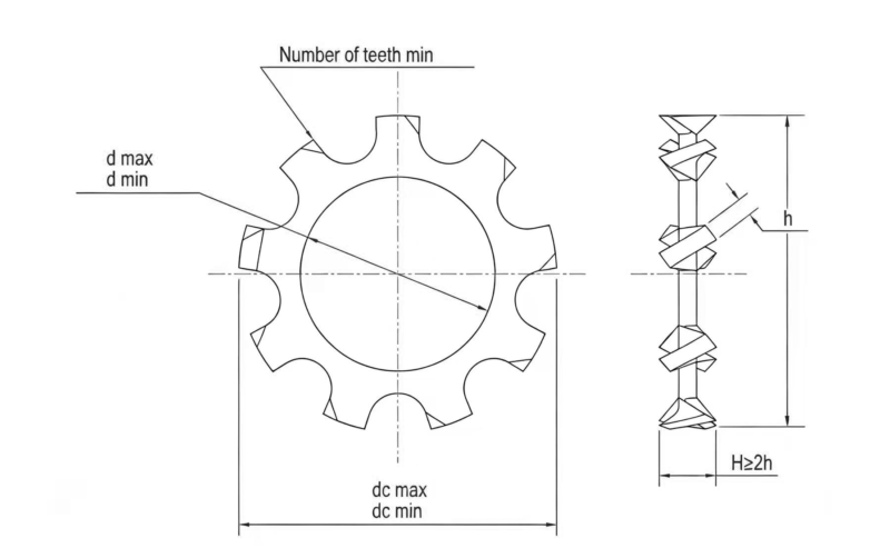 Drawing of DIN6797A Stainless Steel External Teeth Lock Washers