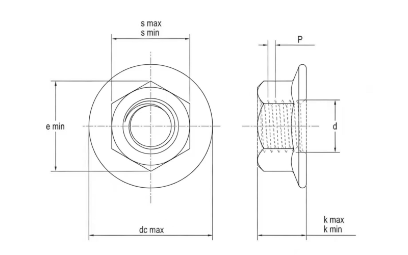 Drawing of DIN6923 Hex Flange Nut