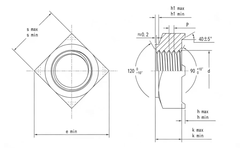 Drawing of DIN928 Square Weld Nuts