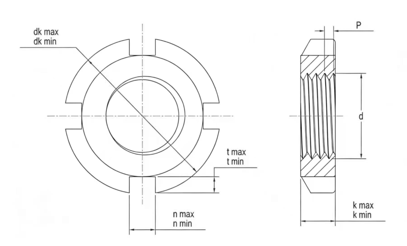 Drawing of DIN981 Locknuts For Use with Rolling Bearings