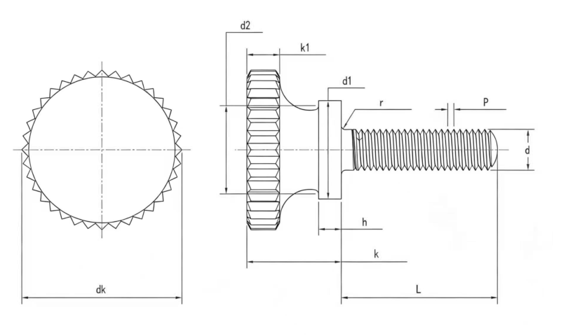 Drawing of GB834 Knurled Thumb Screws
