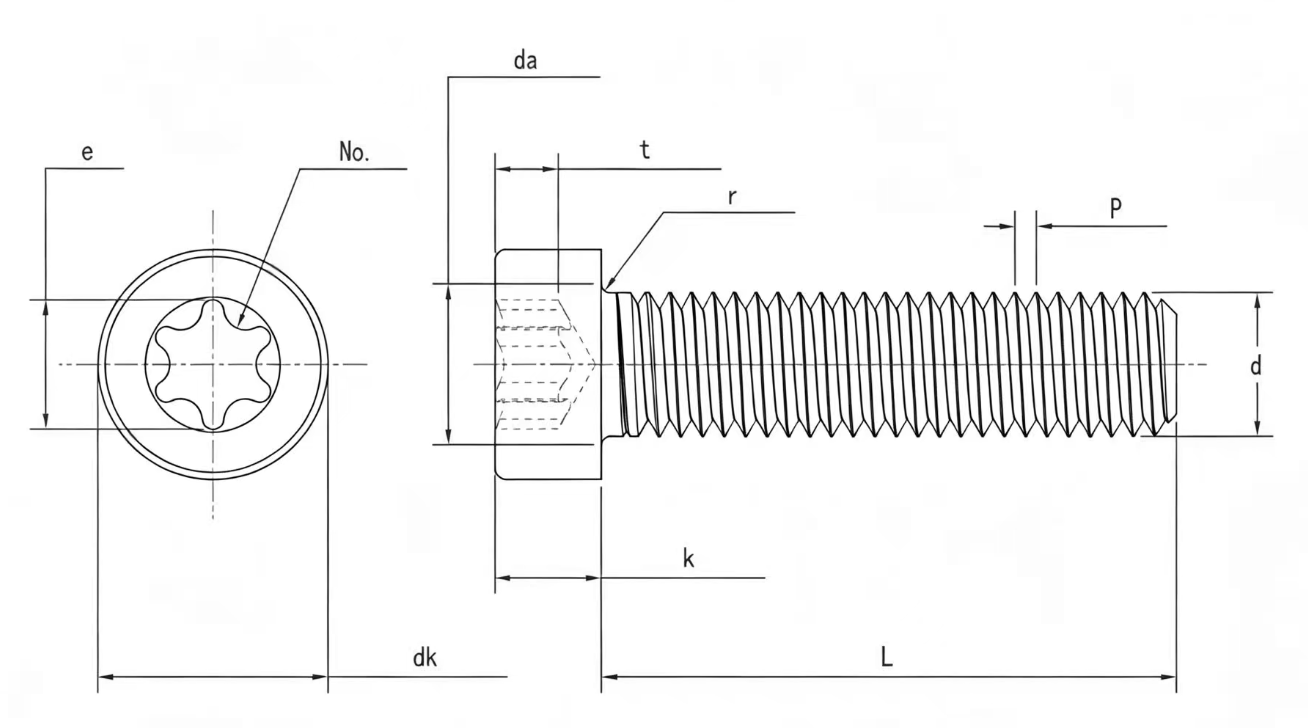 Drawing of ISO14579 Hexalobular Socket Head Cap Screws