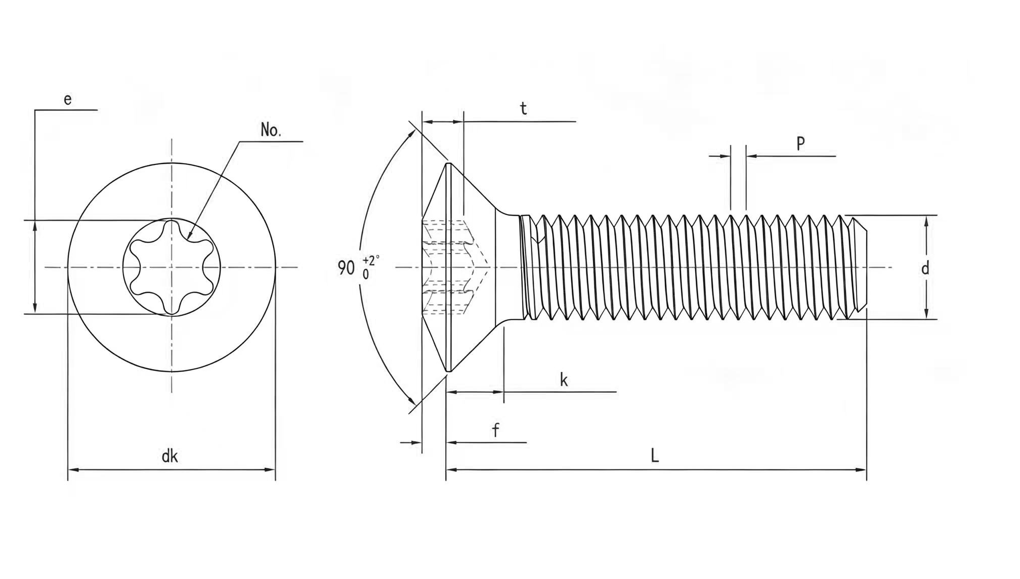 Drawing of ISO14584 Socket Raised Countersunk Head Screw