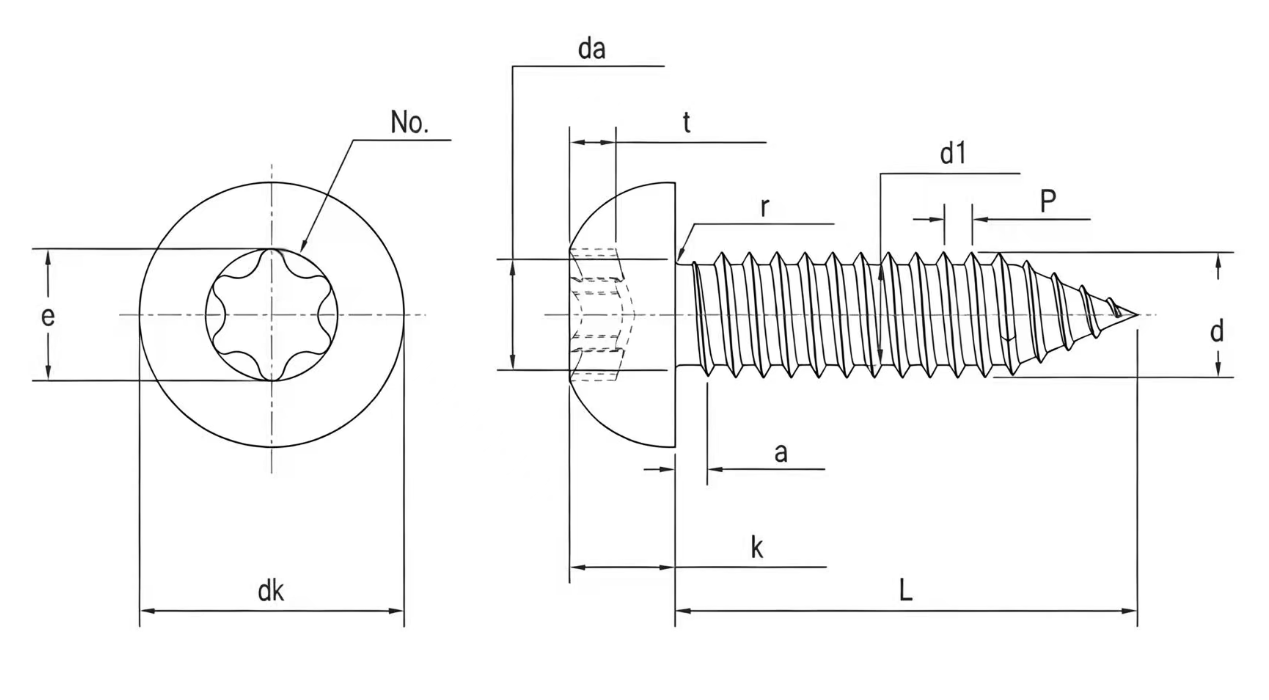 Drawing of ISO14585 Torx Pan Head Tapping Screws