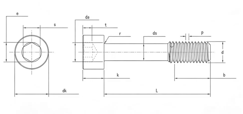 Drawing of Socket Head Cap Captive Screw