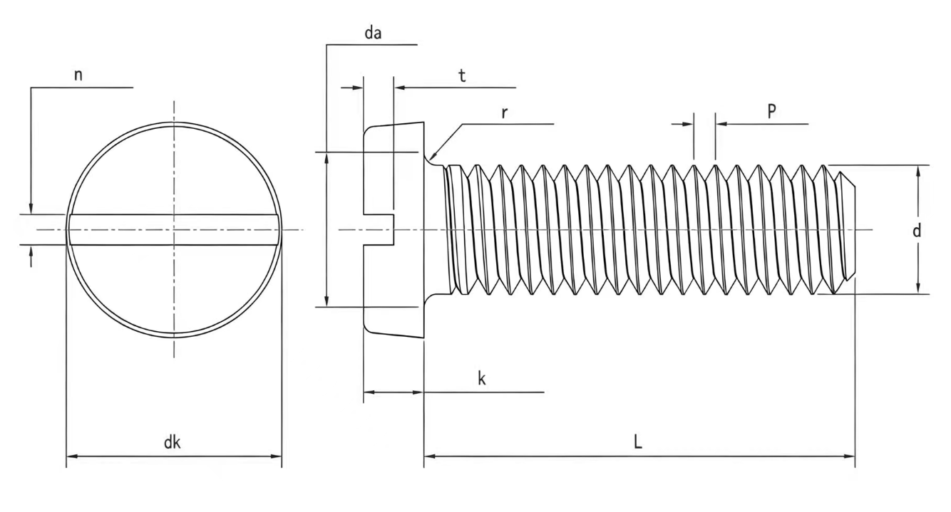 Drawing of Stainless Steel ISO1207 Slotted Cheese Head Screws