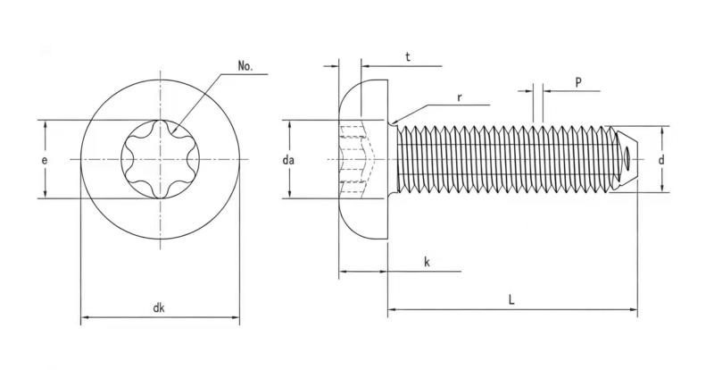 Drawing of Torx Pan Head Thread Rolling Screws
