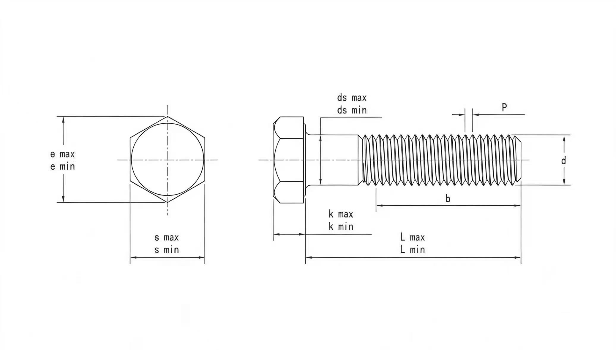 Drawing of A307 Hex Bolt