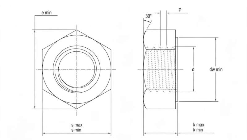 Drawing of AS1252 Hex Nuts
