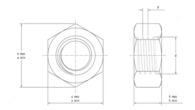 Drawing of ASME B 18.2.2 Hex Nut