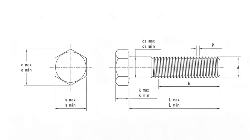 Drawing of ASME B18.2.1 Heavy Hex Bolts