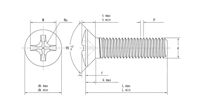 Drawing of DIN 966 Raised Countersunk Screws