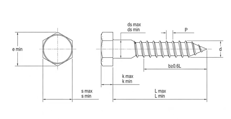 Drawing of DIN571 Wood Screw
