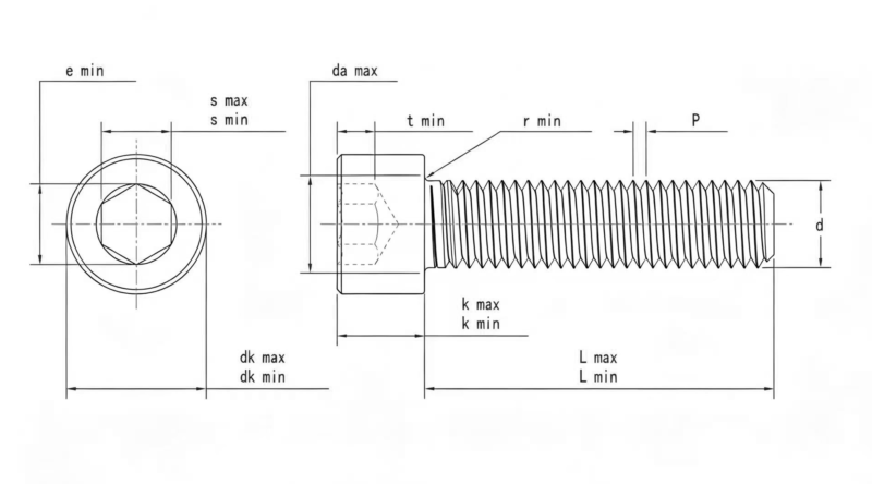 Drawing of DIN912 Hexagon Socket Head Cap Screws