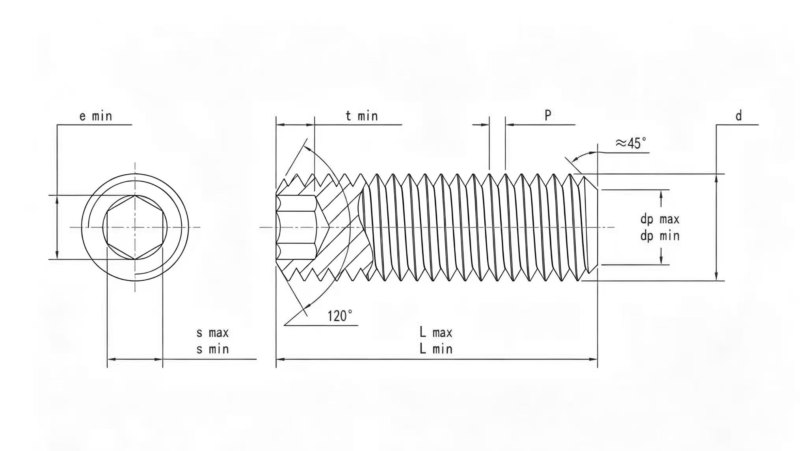 Drawing of DIN913 Flat Point Set Screws