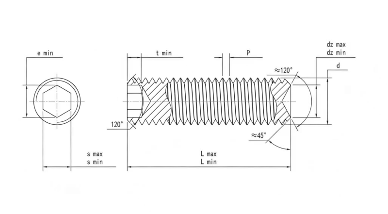 Drawing of DIN916 Hexagon Socket Set Screws