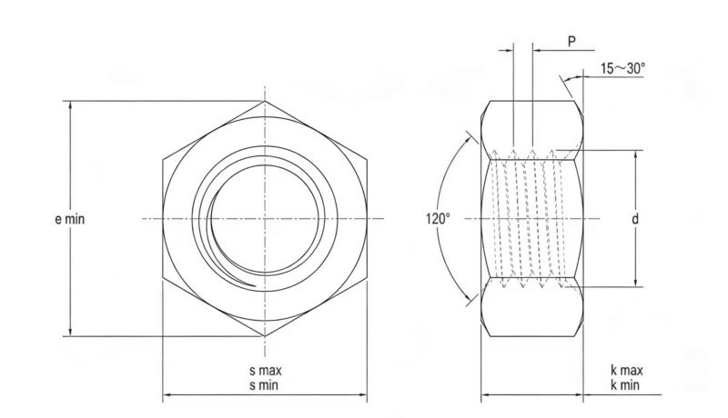 Drawing of DIN934 Hex Nuts