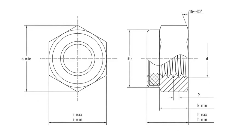 Drawing of DIN985 Nylon Lock Nuts