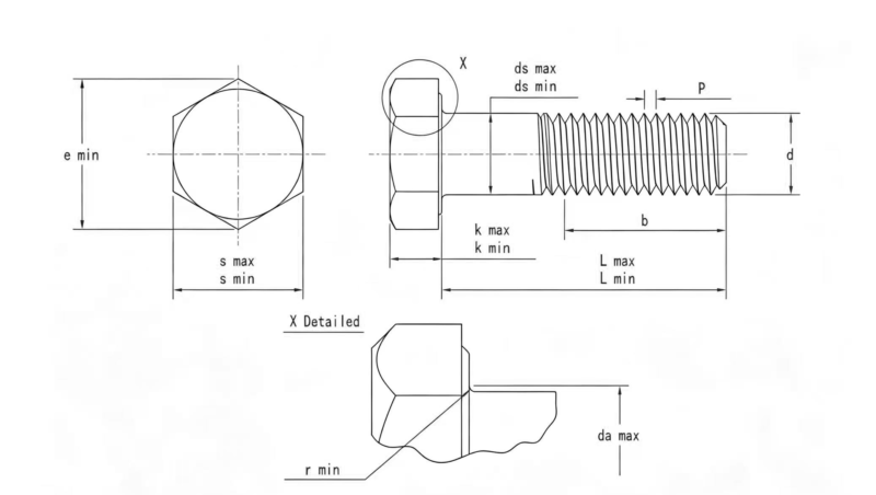 Drawing of EN 14399-3 Bolts HR System