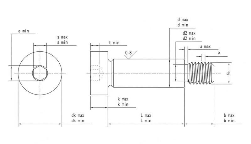 Drawing of ISO7379 Hexagon Socket Shoulder Screws Alloy Steel