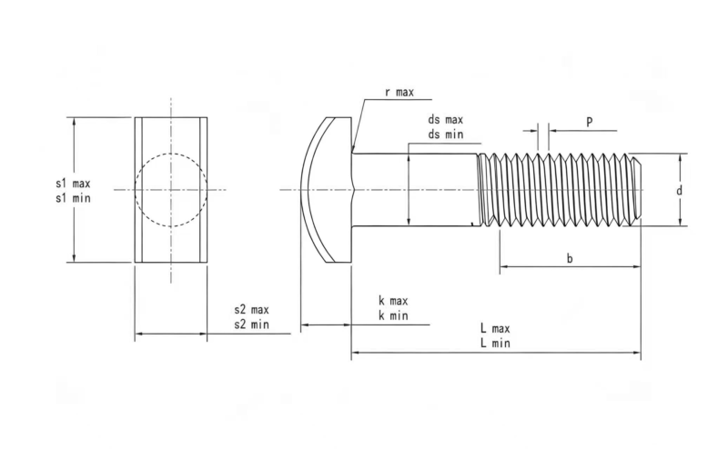 Drawing of ASME B 18.5 T- Head Bolts