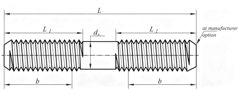 Drawing of IFI 136 Double-end Stud Bolt