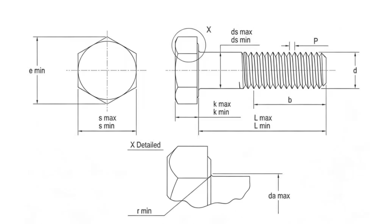 Drawing of ISO4014 Hex Bolts