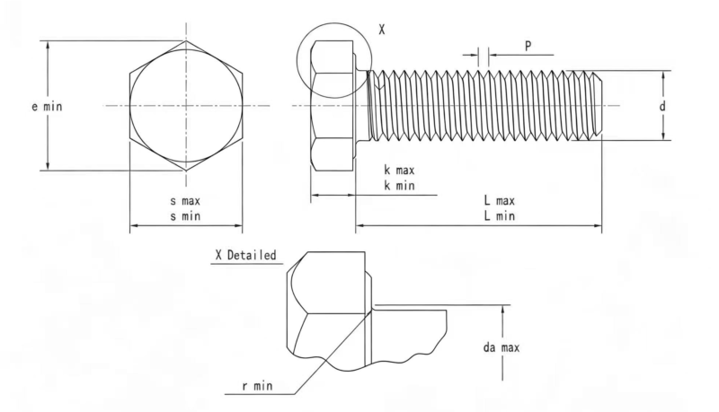 Drawing of ISO4017 Hex Bolts