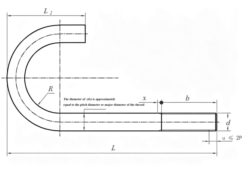 Drawing of JIS B 1178J Type Anchor Bolts