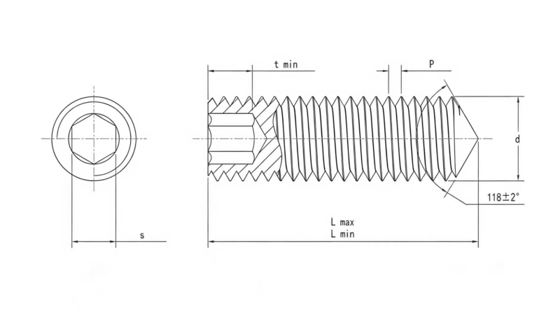Drawing of ASME B18.3 Cone Point Set Socket Screws