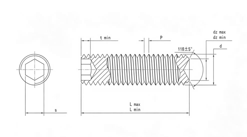 Drawing of ASME B18.3 Cup Point Socket Set Screw