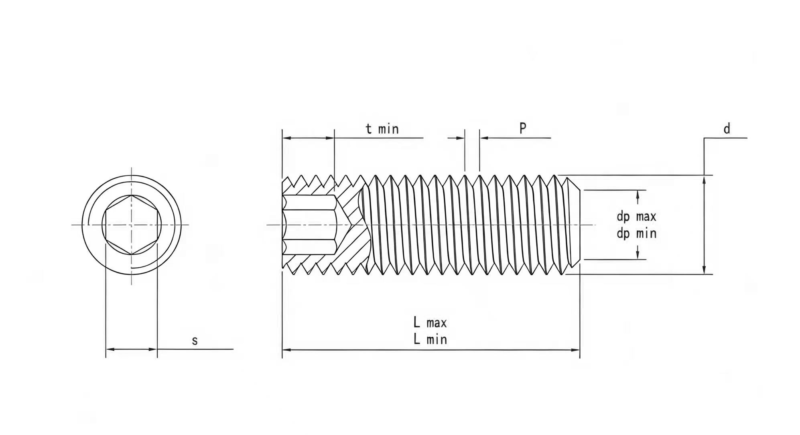 Drawing of ASME B18.3 Flat Point Set Screws