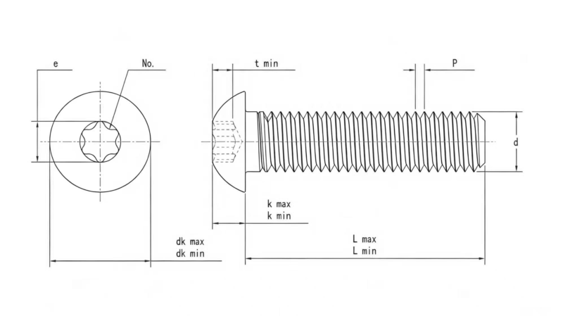 Drawing of ASME B18.3 Torx Button Head Cap Screw