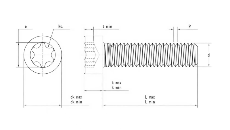 Drawing of ASME B18.6.3 Torx Socket Head Cap Screws
