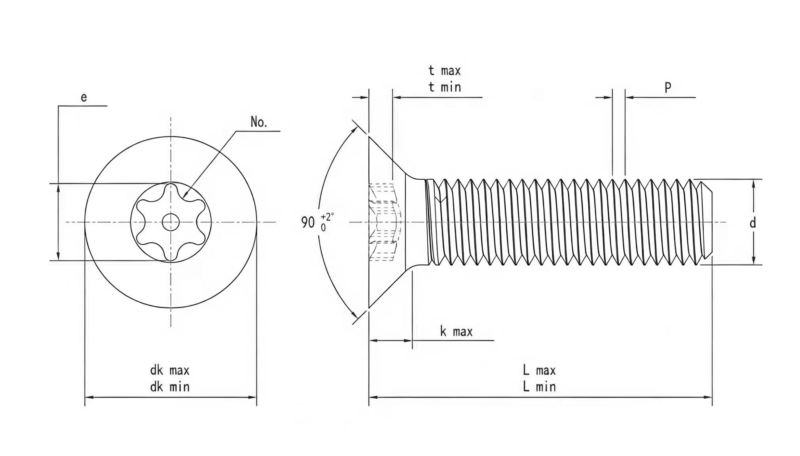 Drawing of Countersunk Torx Screws with Pin