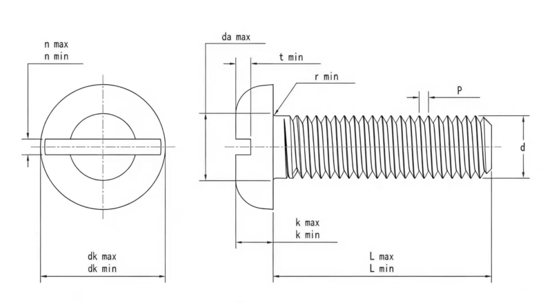 Drawing of DIN85 Slotted Pan Head Machine Screws